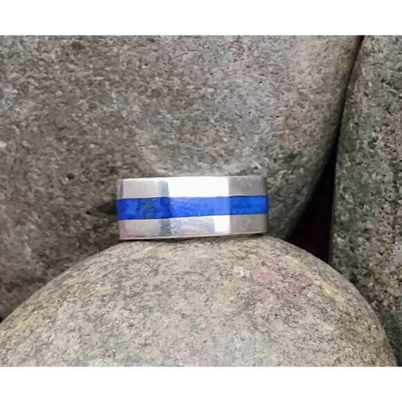 Baby Childs Native Ring Blue Lapis Lazuli Sterling Size 3.5 4 Thin Blue Line - Picture 4 of 8
